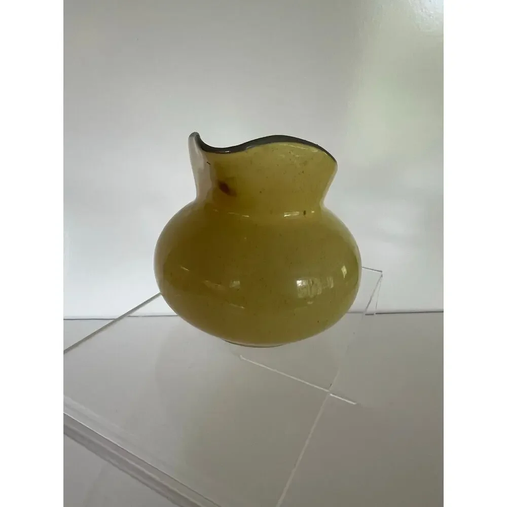 Vintage Mid-century Harkerware Creamer Pot USA Golden Dawn Yellow and Blue JL